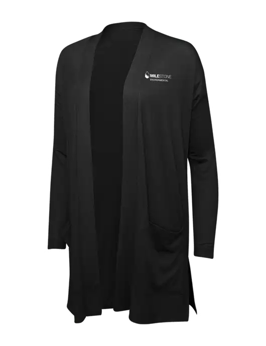 Black Womens Concept Long Pocket Cardigan w/Milestone Environmental Logo