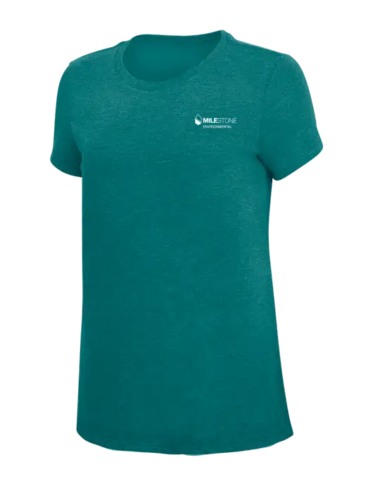 Womens Simply Soft Heathered Dark Teal 4.5oz  Poly/Combed Ring Spun Cotton T-Shirt w/Milestone Environmental Logo