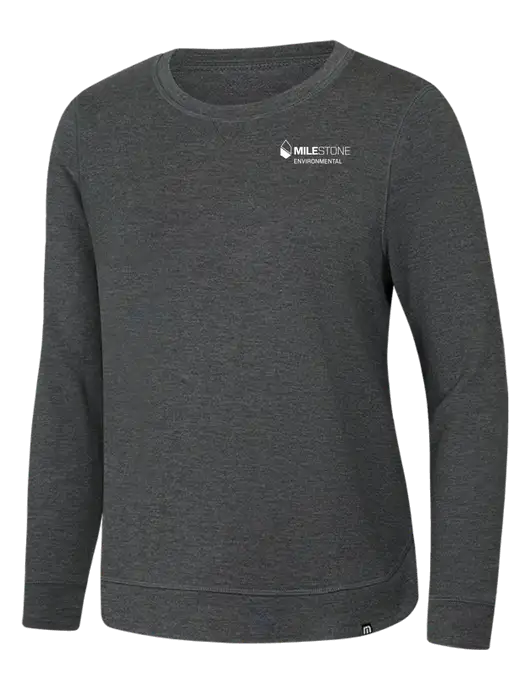 TravisMathew Womens Dark Grey Heather Lightweight Long Weekend Crew w/Milestone Environmental Logo