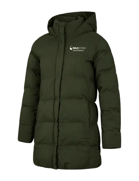 Mercer+Mettle Womens Dark Green Puffy Parka  w/Milestone Environmental Logo