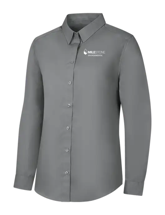 Womens Medium Grey Long Sleeve Carefree Poplin Shirt w/Milestone Environmental Logo