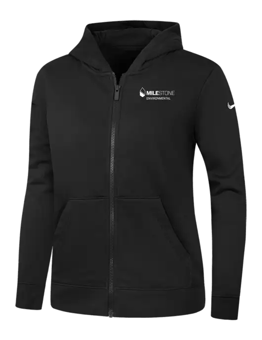 Nike Womens Club Fleece Sleeve Swoosh Full-Zip Black Hoodie w/Milestone Environmental Logo