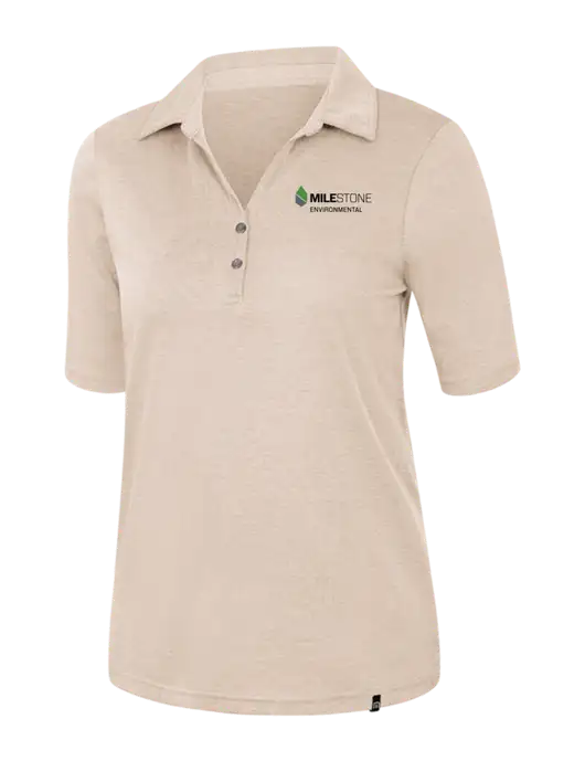 TravisMathew Womens Light Tan Heather Sunsetters Polo w/Milestone Environmental Logo