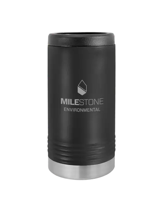 Polar Camel Powder Coated Black Vacuum Insulated Slim Beverage Holder w/Milestone Environmental Logo