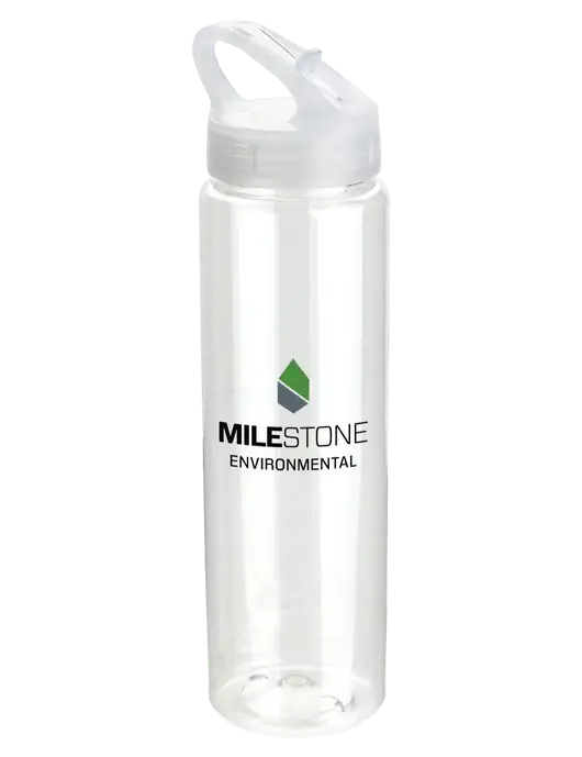 Buddy Clear 32 oz PET Bottle with Flip Lid w/Milestone Environmental Logo