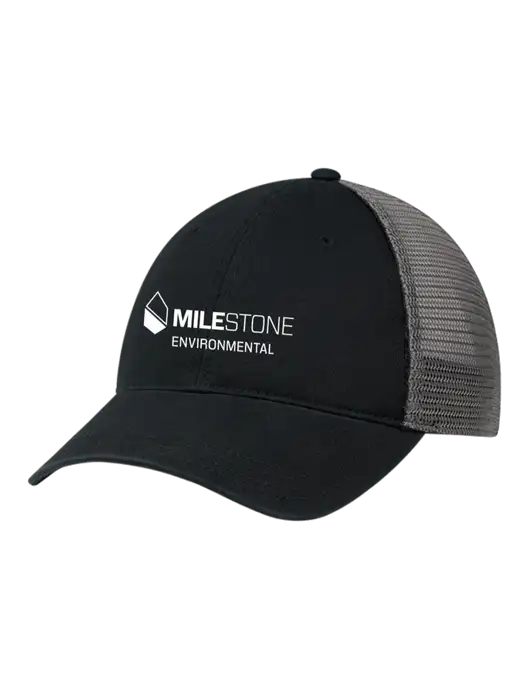 Richardson 111 Garment Washed Trucker Cap Black w/Charcoal Mesh w/Milestone Environmental Logo