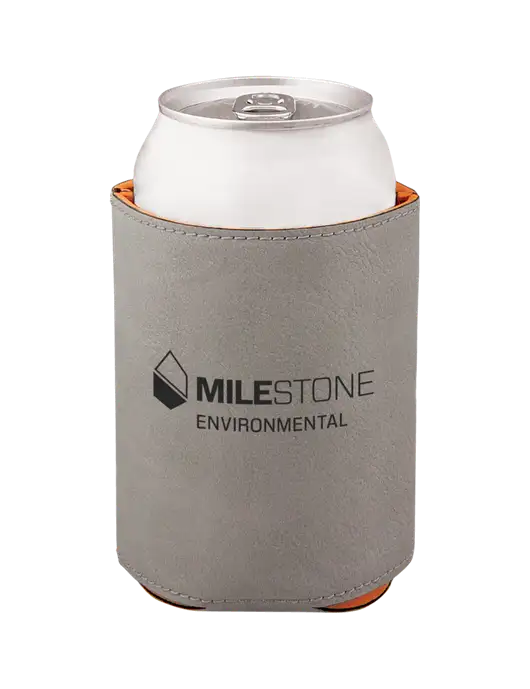 Grey Leatherette Beverage Holder w/Milestone Environmental Logo