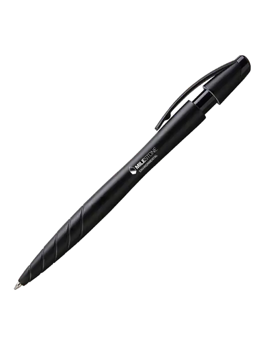 Awali Black Metallic Pen - Black Ink w/Milestone Environmental Logo