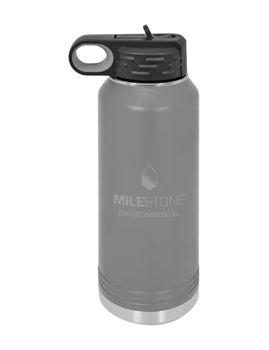 Polar Camel 32 oz Powder Coated Grey Vacuum Insulated Water Bottle w/Milestone Environmental Logo