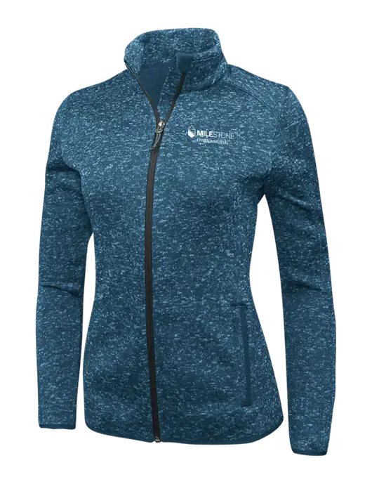 Medium Blue Heather Womens Sweater Fleece Jacket w/Milestone Environmental Logo
