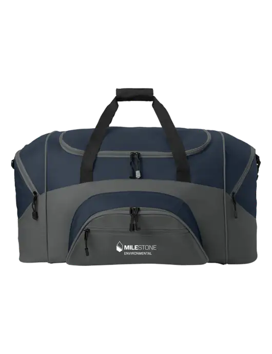 Standard Colorblock Navy/Dark Grey Sport Duffel w/Milestone Environmental Logo