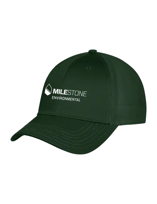 Dark Green Mesh Trucker Cap Snap Back w/Milestone Environmental Logo