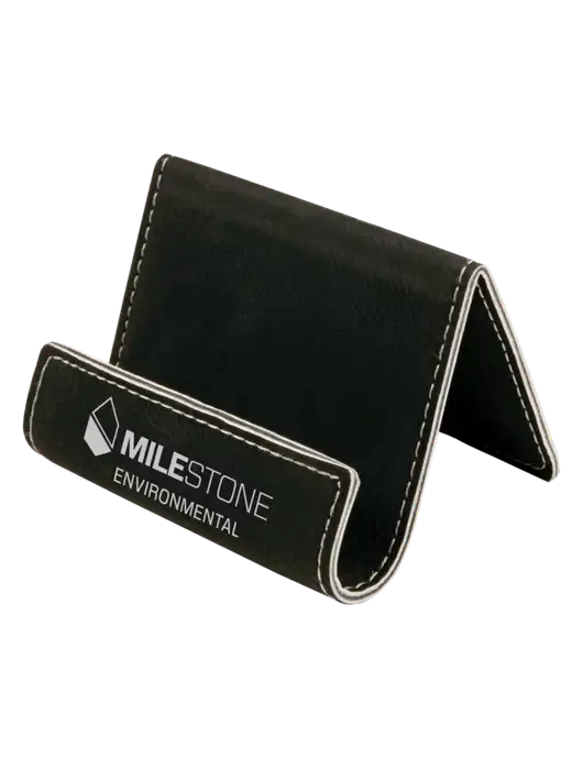 Black Leatherette Card & Phone Holder w/Milestone Environmental Logo
