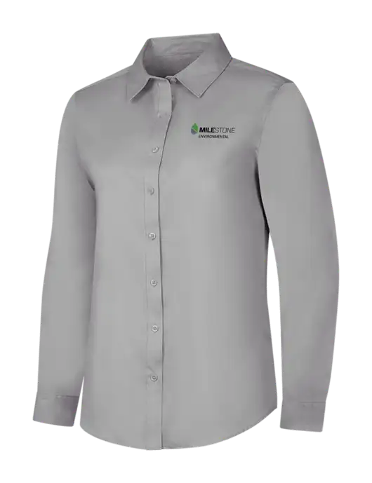 Light Grey Womens Long Sleeve Superpro React Twill Shirt w/Milestone Environmental Logo