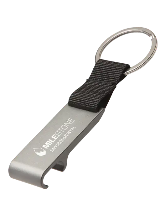Gunmetal Bottle Opener & Key Ring w/Milestone Environmental Logo