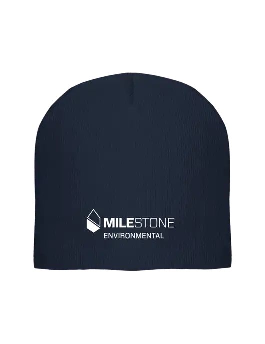 Solid Navy Element Knit Beanie w/Milestone Environmental Logo