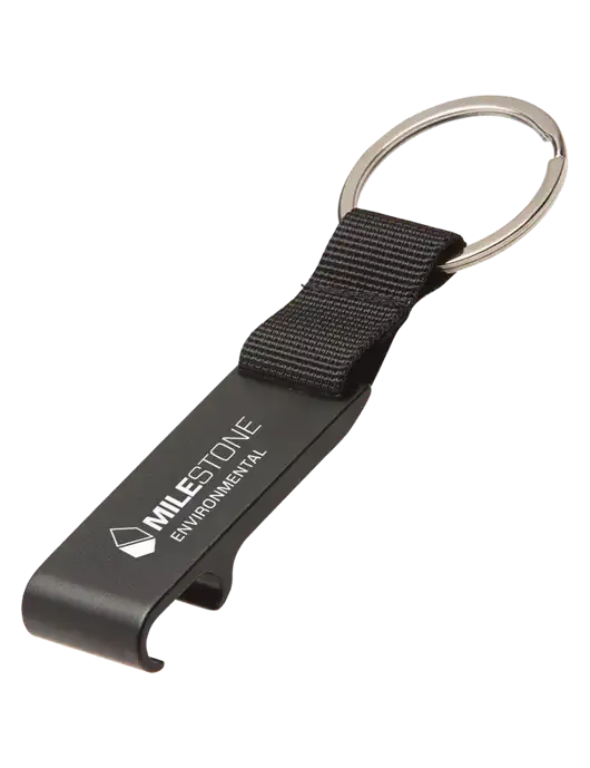 Black Bottle Opener & Key Ring w/Milestone Environmental Logo