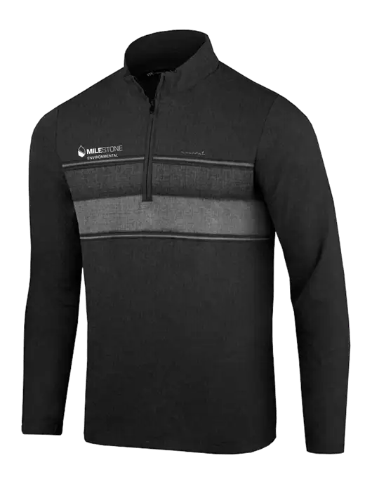 TravisMathew Black Balboa Chest Stripe Quarter Zip w/Milestone Environmental Logo