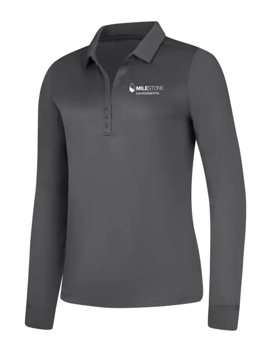 Womens Dark Grey Silk Touch Performance Long Sleeve Polo w/Milestone Environmental Logo