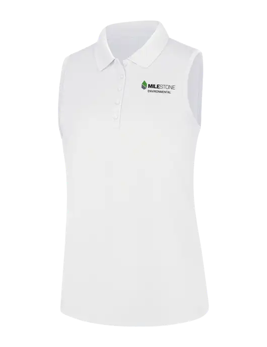 Womens White Dry Zone UV Micro-Mesh Sleeveless Polo w/Milestone Environmental Logo