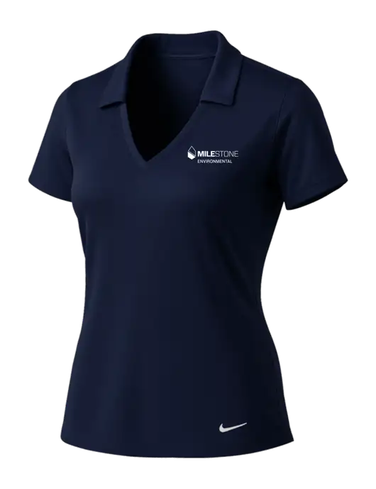 NIKE Dark Navy Womens Dri-Fit Vertical Mesh Polo w/Milestone Environmental Logo