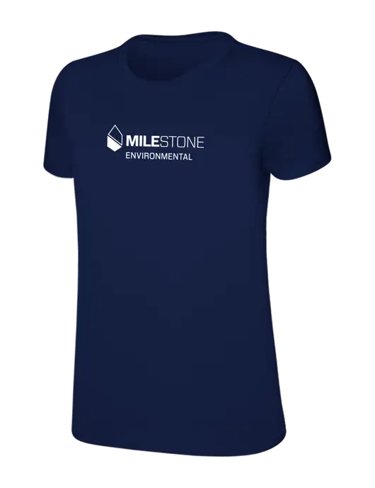 Womens Ring Spun Navy 4.5 oz T-Shirt w/Milestone Environmental Logo