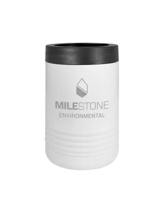 Polar Camel 12 oz Powder Coated White Vacuum Insulated Beverage Holder w/Milestone Environmental Logo