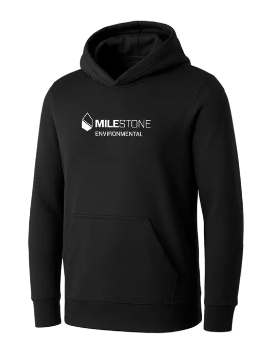 Womens Black Core Fleece Pullover Hooded Sweatshirt w/Milestone Environmental Logo