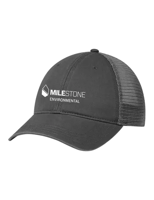 Richardson 111 Garment Washed Trucker Cap Charcoal w/Charcoal Mesh w/Milestone Environmental Logo
