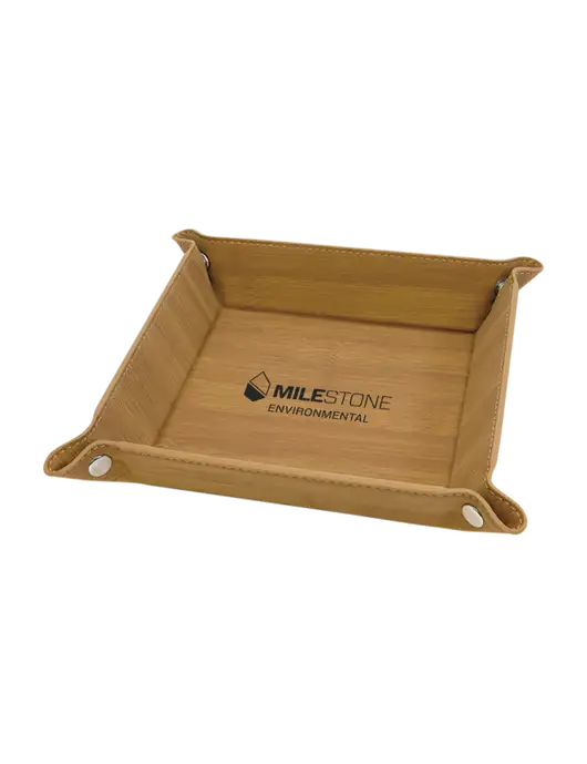 Bamboo Leatherette Valet Tray, 6 x 6 w/Milestone Environmental Logo