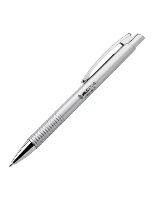Malay Silver Ballpoint Pen - Blue Ink w/Milestone Environmental Logo