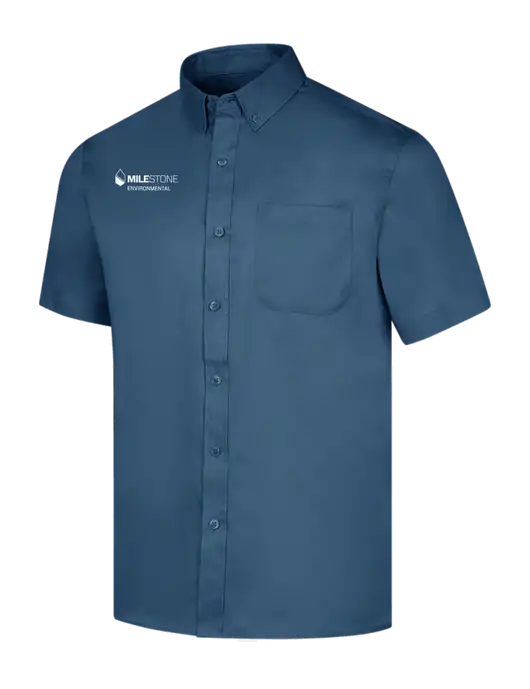 Short Sleeve Light Navy Superpro React Twill Shirt w/Milestone Environmental Logo