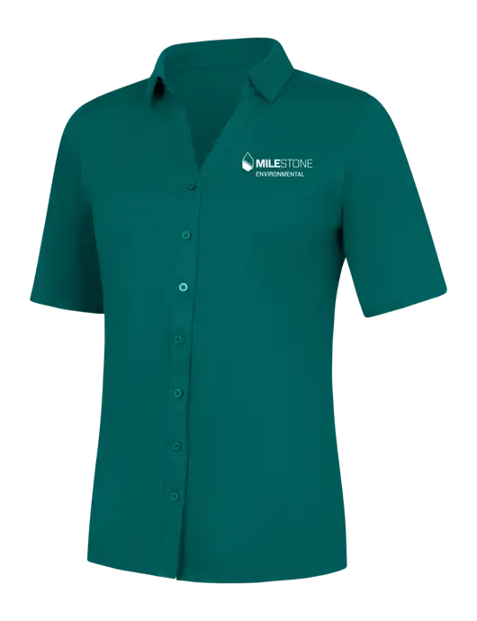 Womens Dark Teal City Stretch Top w/Milestone Environmental Logo