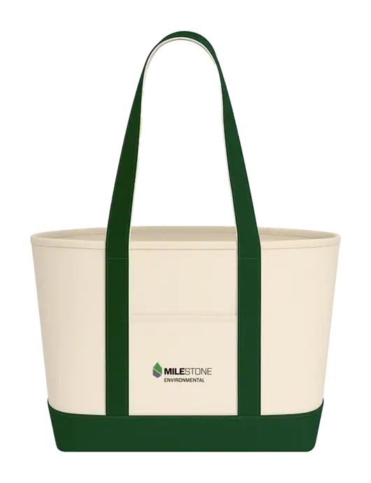 Natural/Dark Green Large Sturdy Cotton Canvas Carryall  w/Milestone Environmental Logo