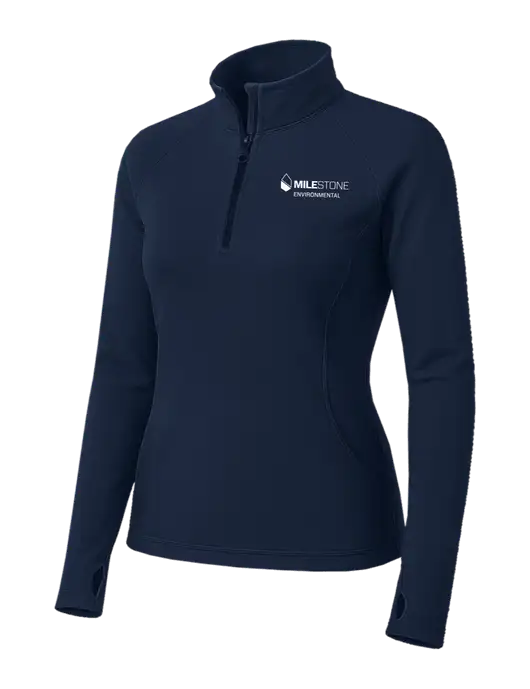 Navy Womens Sport Wick Stretch 1/4 Zip Pullover w/Milestone Environmental Logo