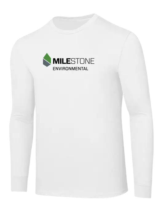 Core Blend White Long Sleeve Tee w/Milestone Environmental Logo