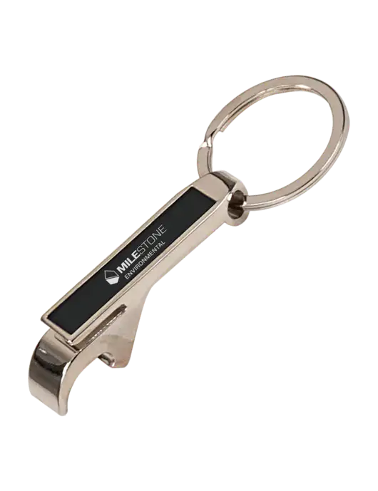 Black Bottle Opener Keychain w/Milestone Environmental Logo