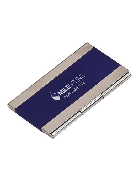Blue 3.75 x 2.5 Business Card Holder w/Milestone Environmental Logo