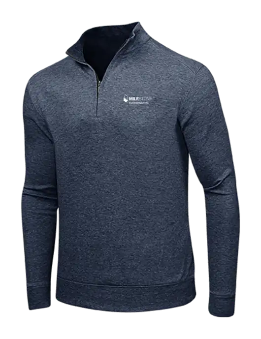 Estate Blue Heather/Charcoal Heather Interlock 1/4 Zip w/Milestone Environmental Logo
