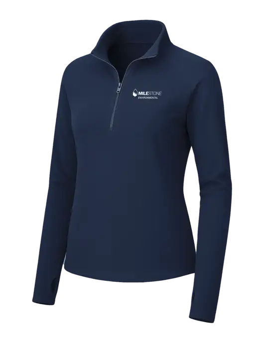 Womens Navy Microfleece 1/2 Zip Pullover w/Milestone Environmental Logo