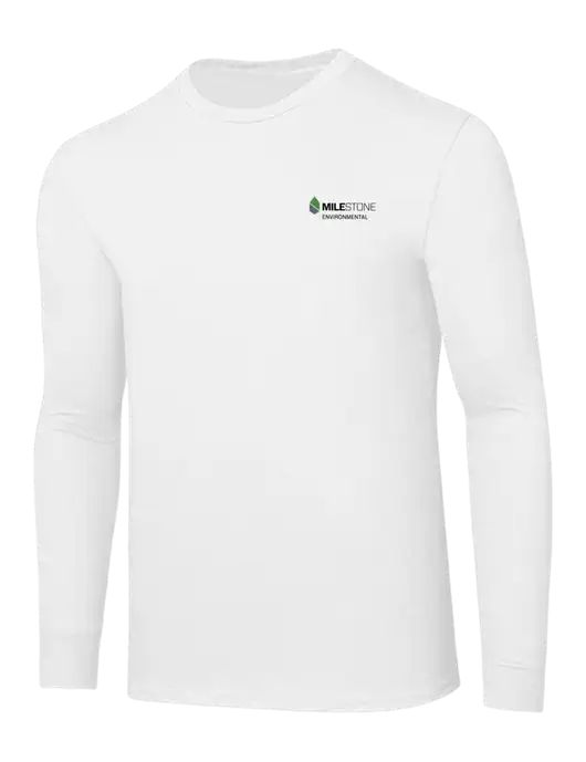 Core Blend White Long Sleeve Tee w/Milestone Environmental Logo