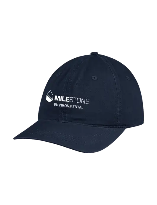 Garment Washed Unstructured Twill Navy Cap w/Milestone Environmental Logo