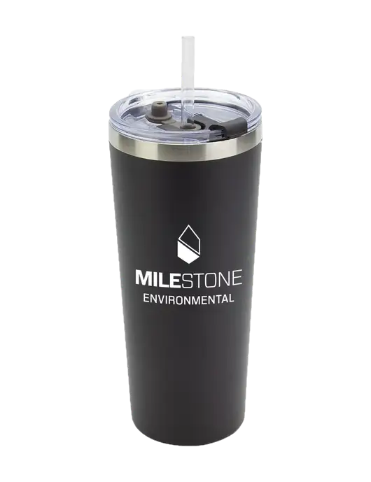Brighton Black 20 oz Insulated Tumbler & Straw w/Milestone Environmental Logo