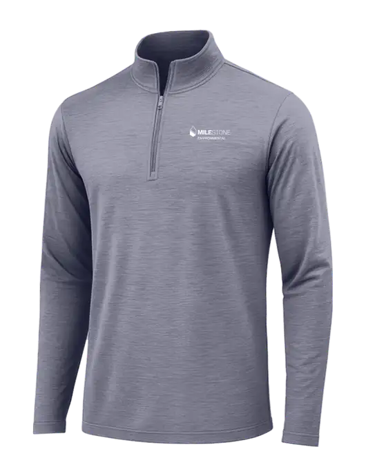 True Navy Heather Posicharge Tri-Blend Wicking 1/4 Zip Pullover w/Milestone Environmental Logo