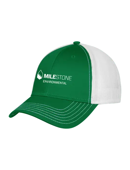 Kelly & White Mesh Trucker Cap Snap Back w/Milestone Environmental Logo