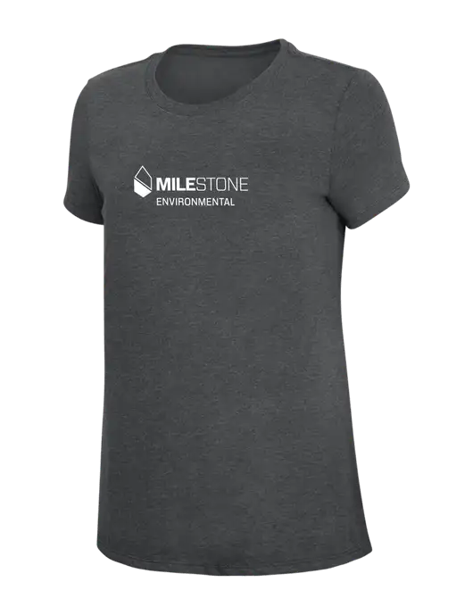 Womens Simply Soft Charcoal 4.5oz Poly/Combed Ring Spun Cotton T-Shirt w/Milestone Environmental Logo