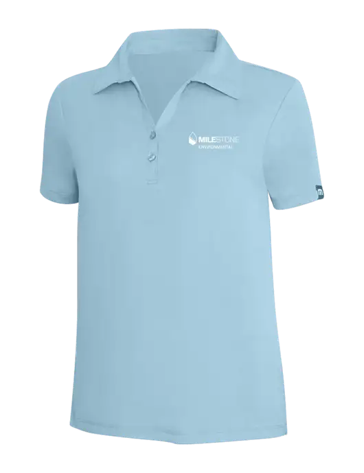 TravisMathew Light Sapphire Heather Womens Coto Performance Polo w/Milestone Environmental Logo