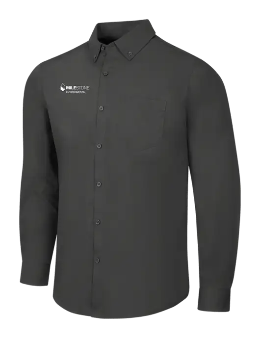 Dark Grey Long Sleeve Carefree Poplin Shirt w/Milestone Environmental Logo