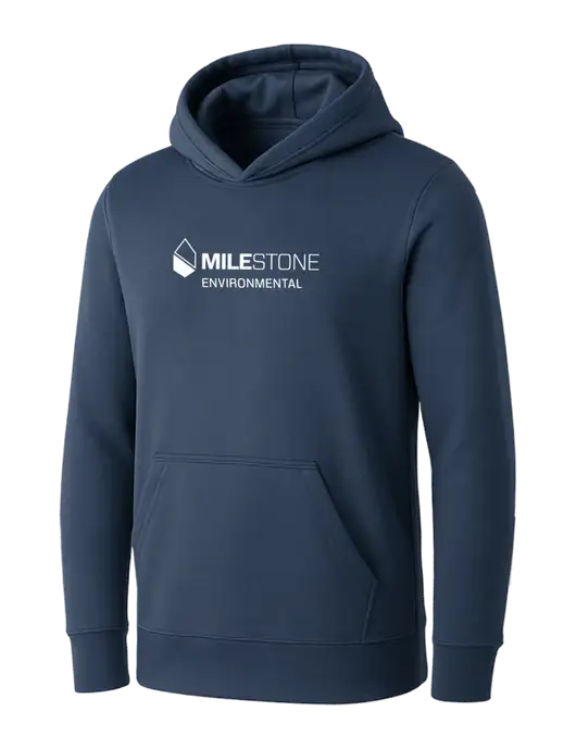 Womens Navy Core Fleece Pullover Hooded Sweatshirt w/Milestone Environmental Logo