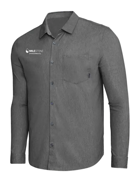 OGIO Dark Grey Heather Extend Long Sleeve Button Up Shirt w/Milestone Environmental Logo